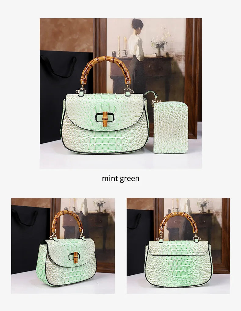 Crocodile Pattern Top Handle Handbag