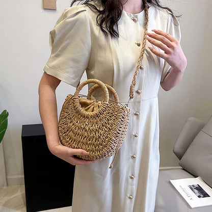 Handwoven Straw Rattan Crossbody Beach Bag