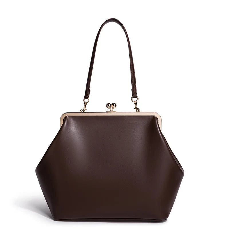Women's PU Leather Kiss Lock Shell Handbag