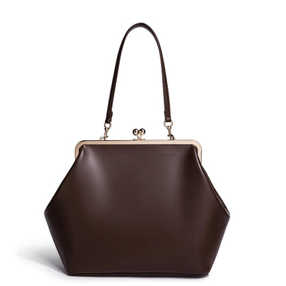 Women's PU Leather Kiss Lock Shell Handbag