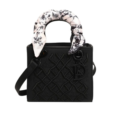 Embroidered Top Handle Crossbody Bag with Scarf