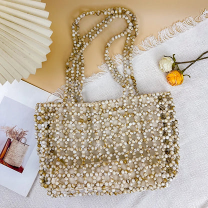 Handmade Pearl Beaded Shoulder Handbag