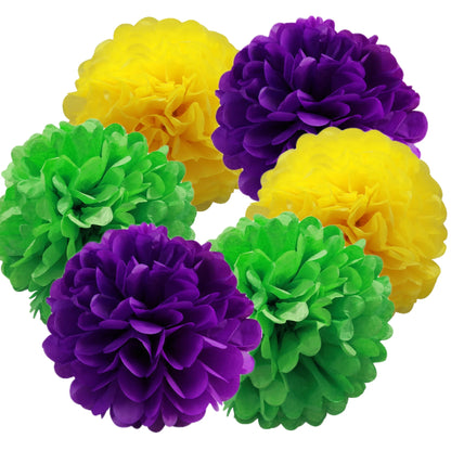 Mardi Gras Tissue Paper Pom Pom Decorations Set