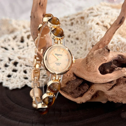Gold-Tone Gemstone Accent Quartz Watch