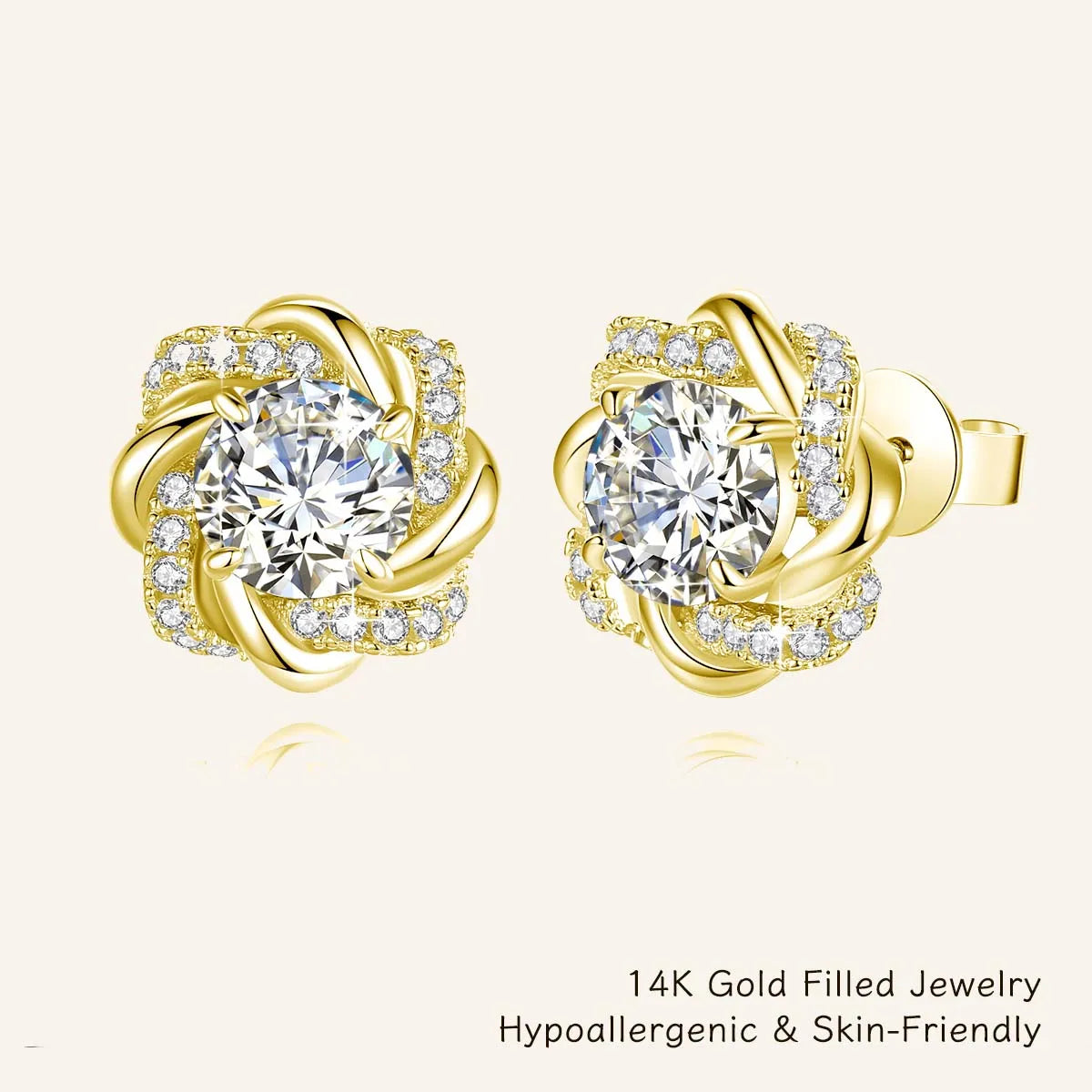 14K Gold Filled Floral Moissanite Stud Earrings