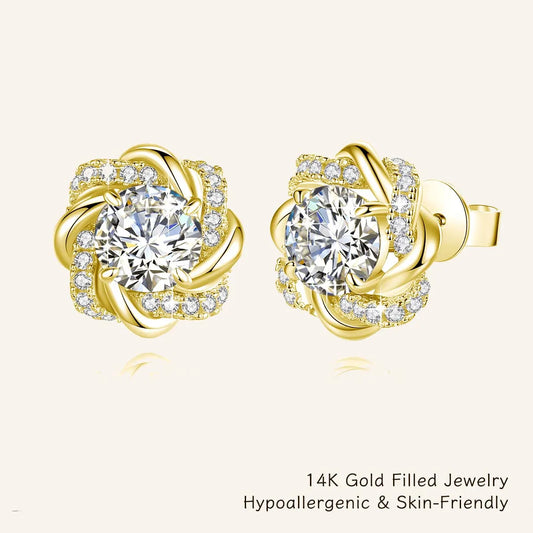 14K Gold Filled Floral Moissanite Stud Earrings