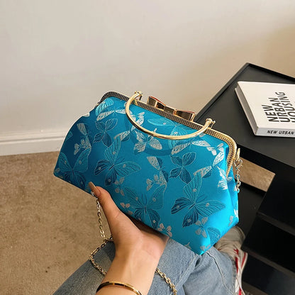 Vintage Embroidered Chain Clutch Handbag