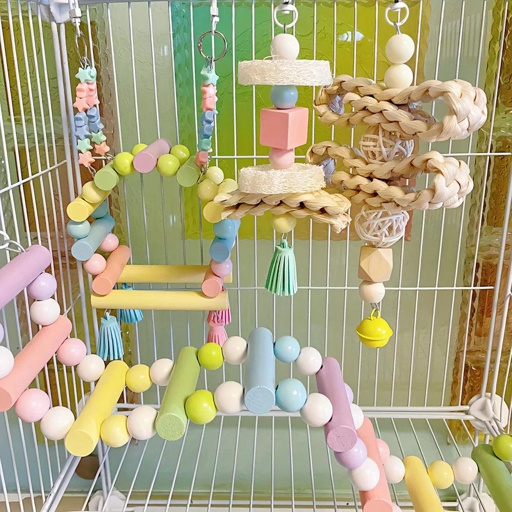 Wooden Bird Climbing Ladder & Hanging Play Toy