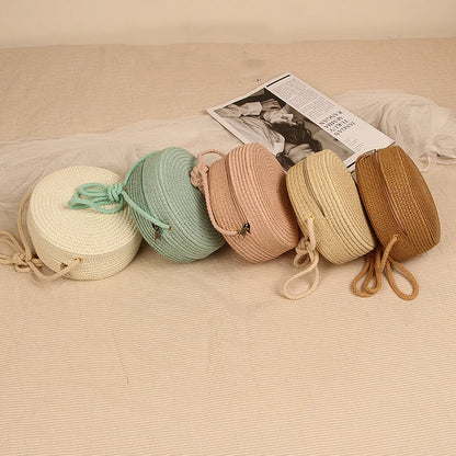 Handwoven Round Straw Crossbody Bag