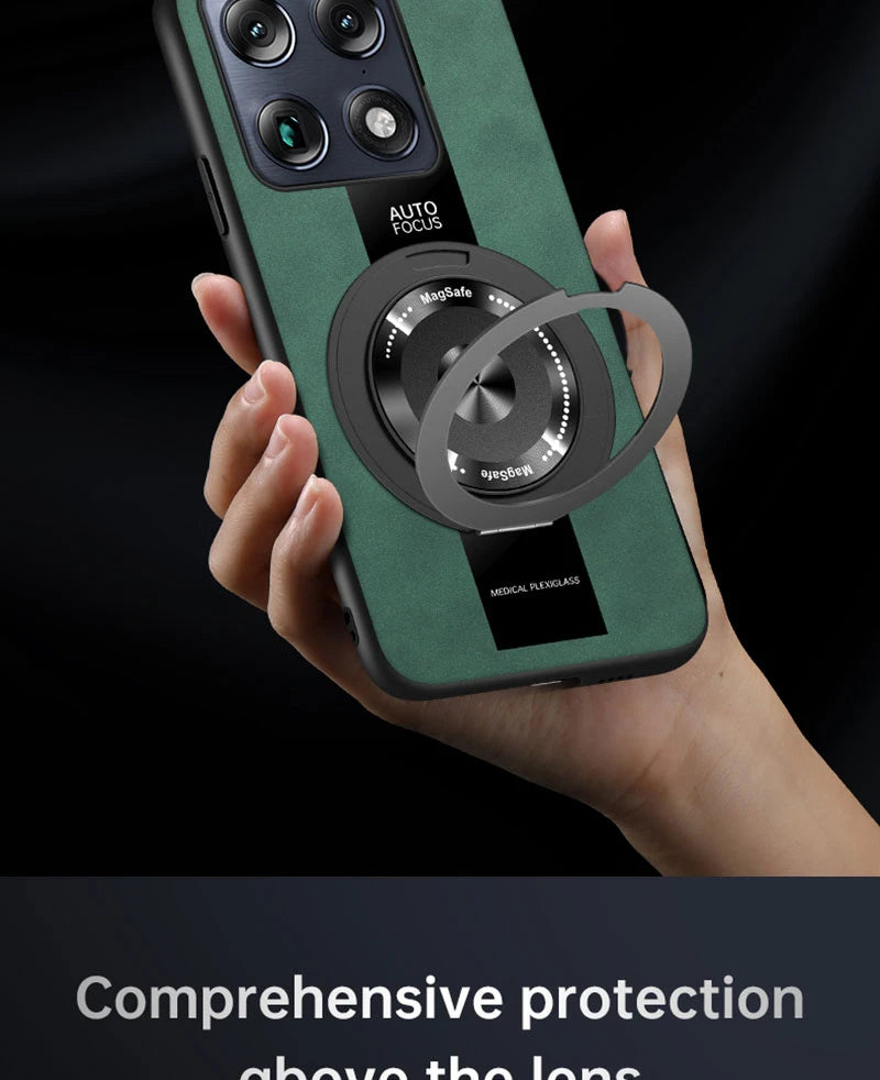 Luxury Magnetic Leather Phone Case with Rotating Ring Stand