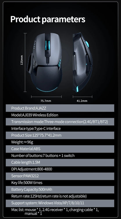 Tri-Mode Rechargeable Mouse with PAW3212 Sensor