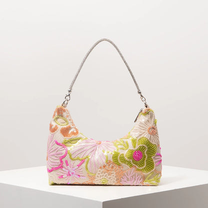 Floral Embroidered Sequin Shoulder Bag