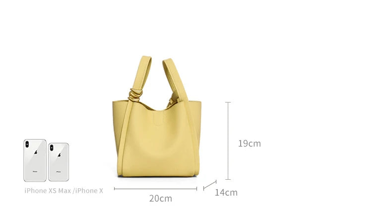 Genuine Leather Yellow Bucket Tote Bag for Women
