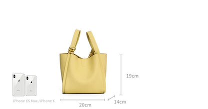 Genuine Leather Yellow Bucket Tote Bag for Women
