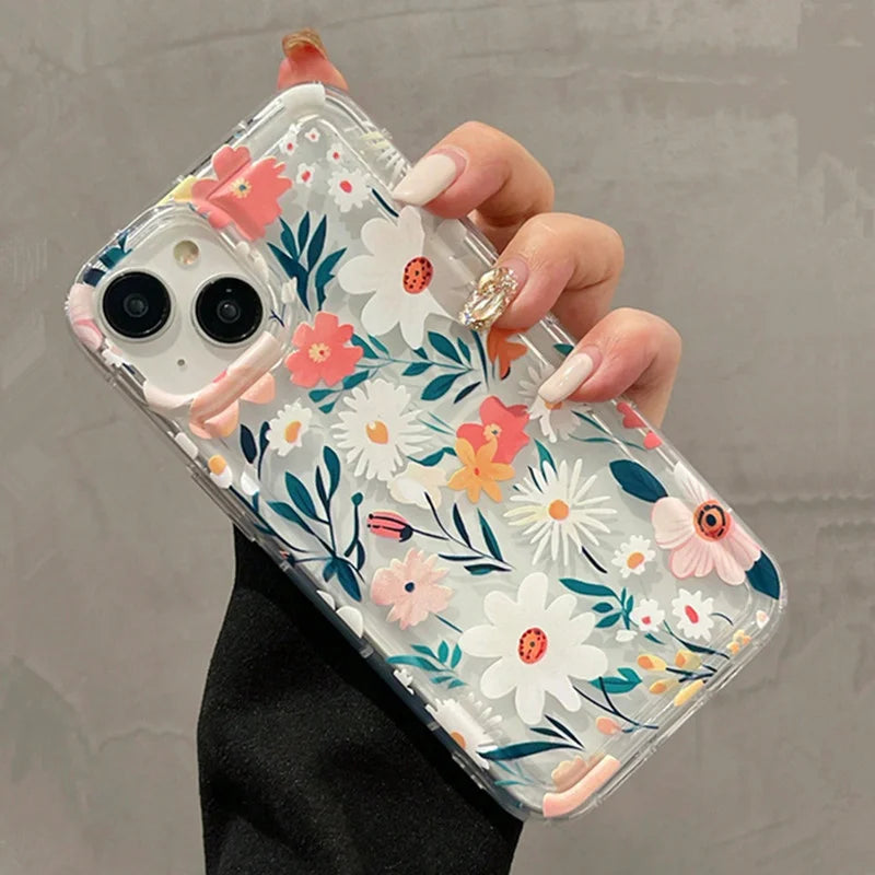 Colorful Flower Clear Phone Case For iPhone 14 13 11 12 15 Pro Max SE2 7 8 Plus XR X XS Max