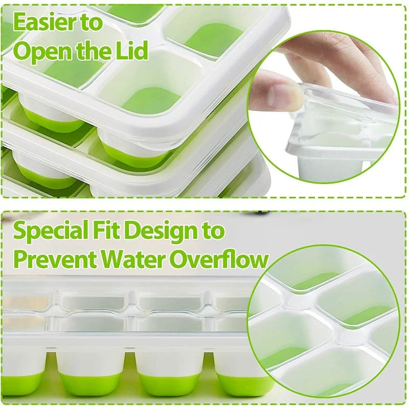 14-Grid Silicone Ice Cube Tray with Lid