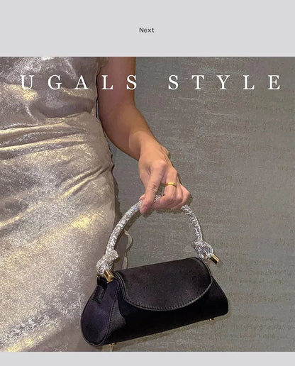 Satin Crystal Handle Evening Bag