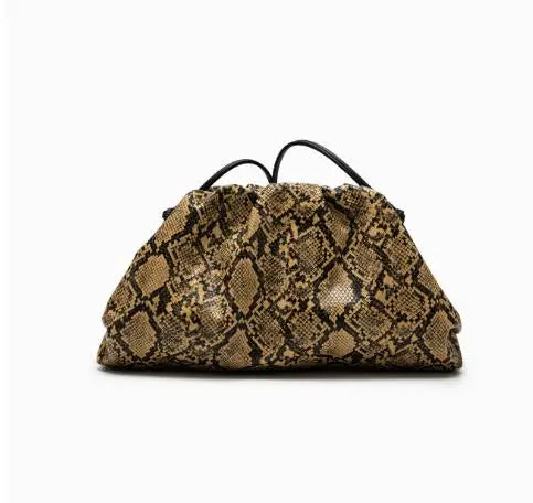 Snake Pattern Ruched Shoulder Bag