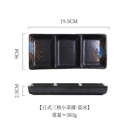Japanese 3-Compartment Ceramic Sauce & Sushi Dish