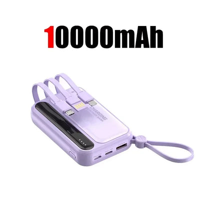 Portable Power Bank with Built-In Charging Cables