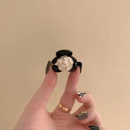 Black Camellia Mini Hair Claw Clip