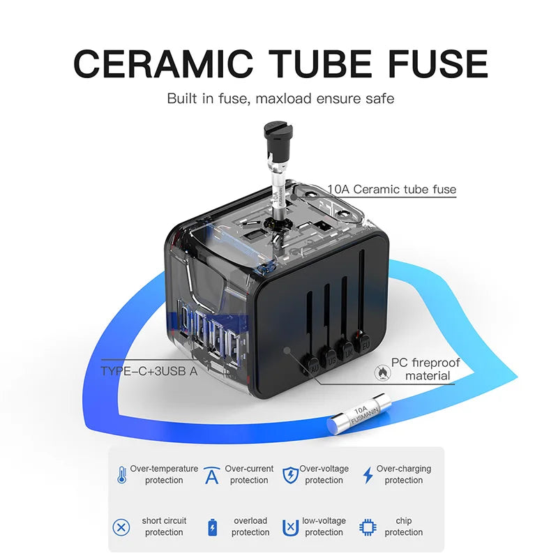 International Travel Adapter with 3 USB & USB-C Fast Charging