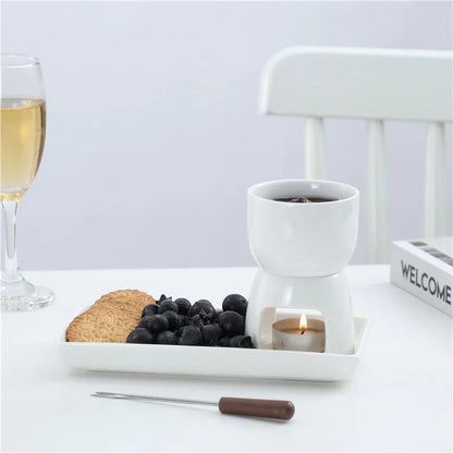 Cute Ceramic Butter Warmer Fondue Set with Forks