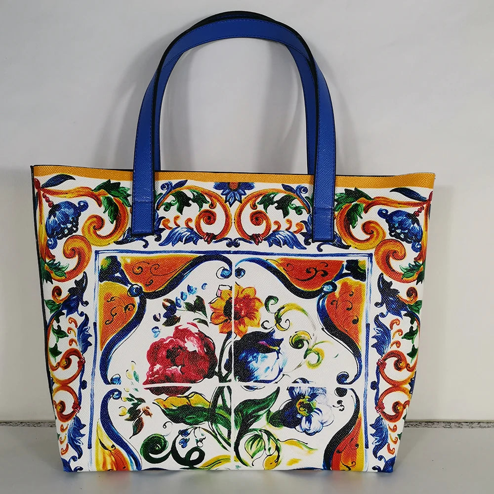 Italian-Inspired Printed PU Leather Tote Bag