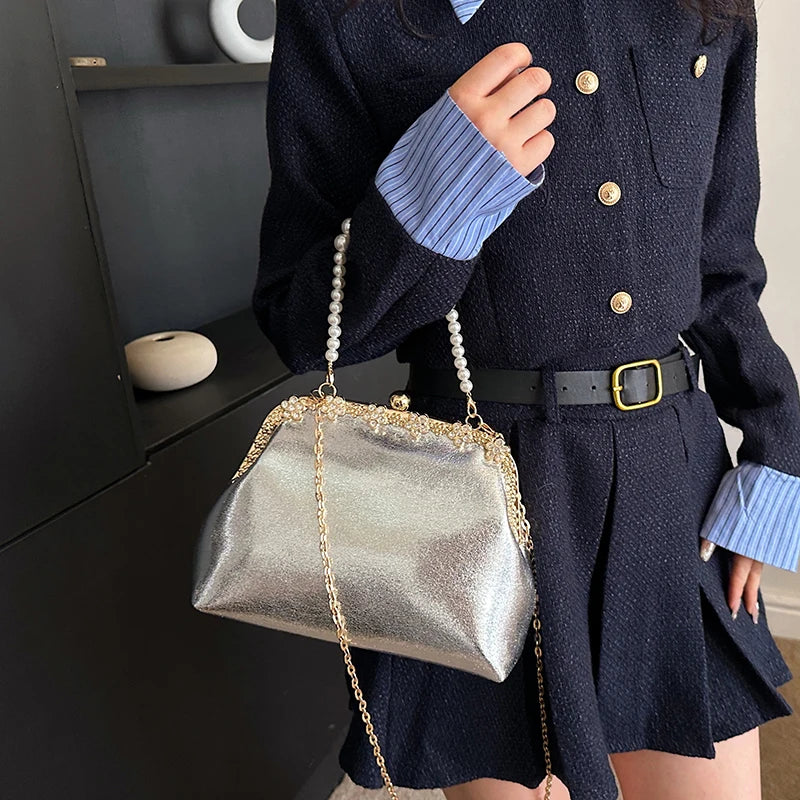 Luxury Pearl Chain Minaudière Shoulder Bag