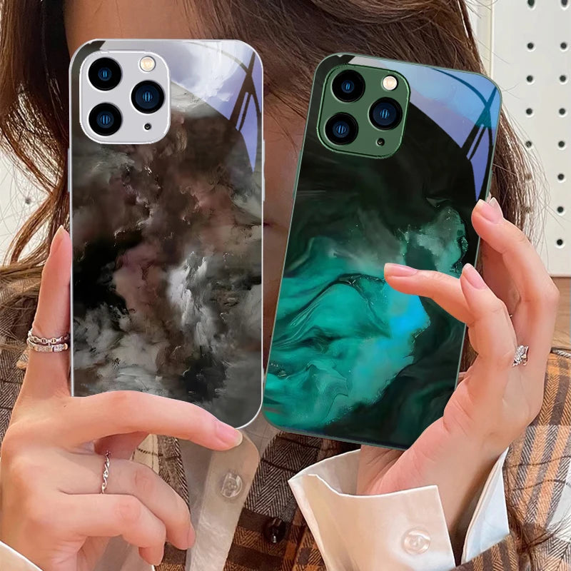 Tempered Glass Marble Effect iPhone Case