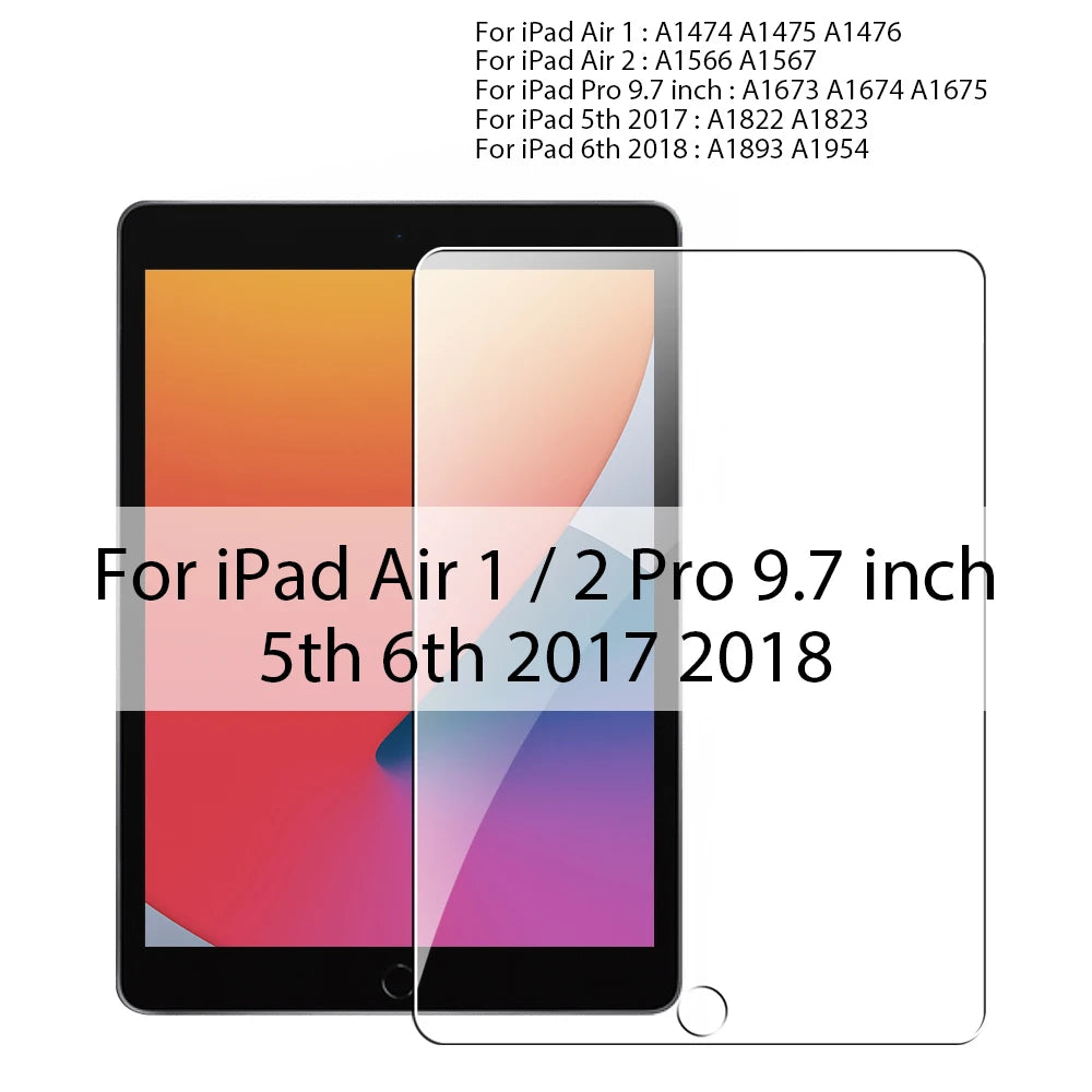 Tempered Glass Screen Protector for iPad Pro, Air, Mini & iPad Models