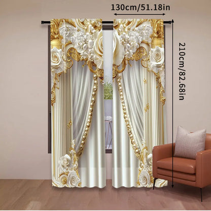 Gold & White Floral Curtains Set