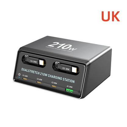 6-in-1 210W Retractable Cable Charging Station