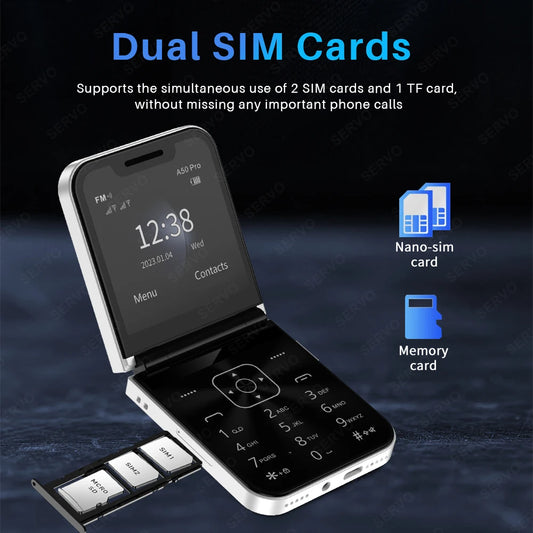 A50 Pro Dual SIM Flip Phone with Torch & Call Recording