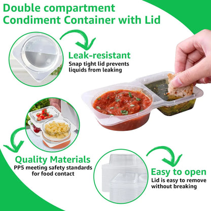Dual Compartment Condiment Containers with Lids