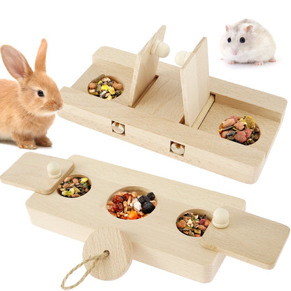 6-in-1 Wooden Small Pet Foraging Puzzle Feeder