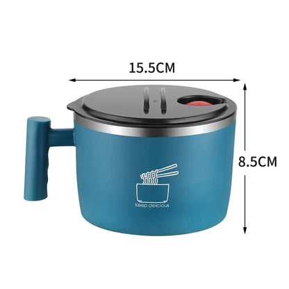 Insulated Stainless Steel Instant Noodle Bowl with Lid & Built-In Strainer
