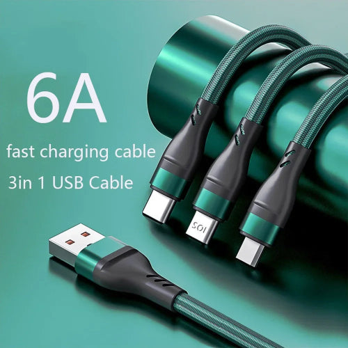 3-Connector Braided Charging Cable