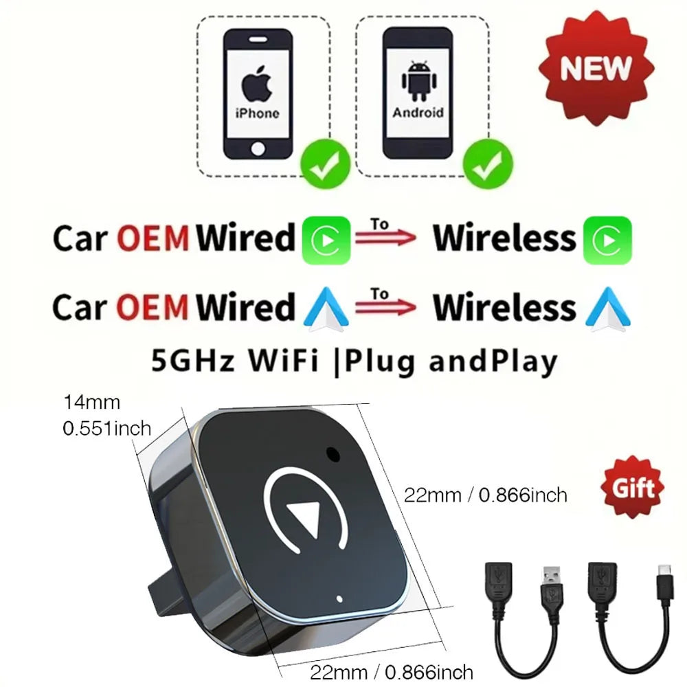 Wireless 2 in1 Carplay Adapter for Android IPhone