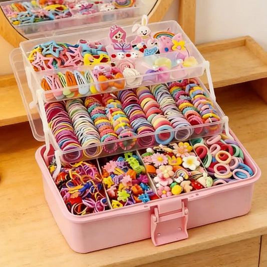 Girls Hair Accessories Set with Elastic Bands & Barrettes