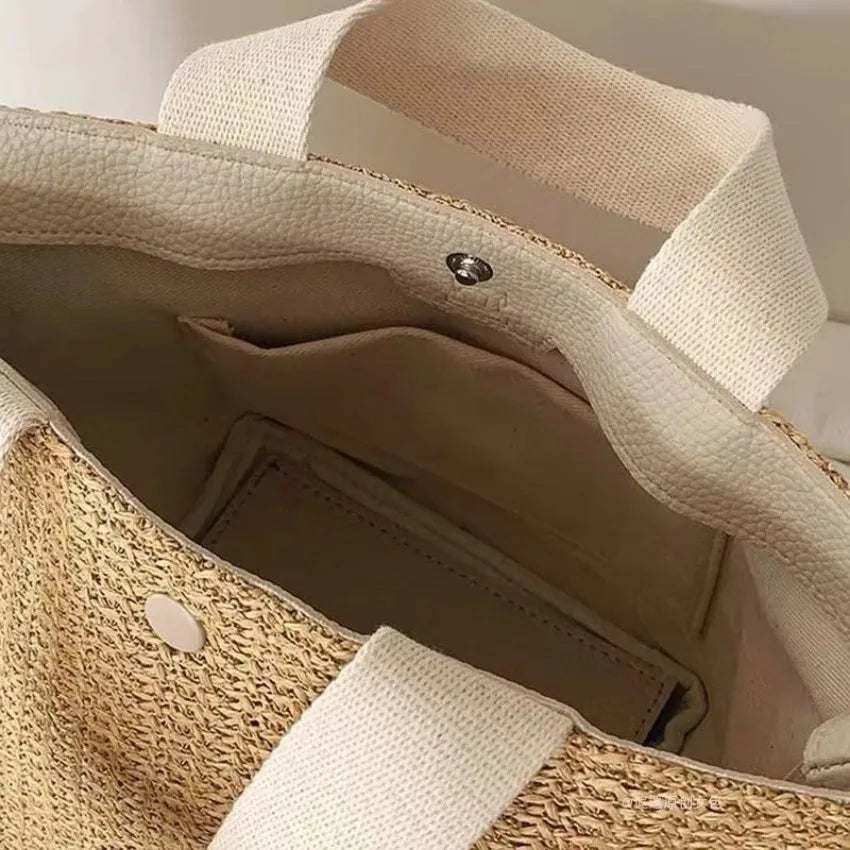 Woven Straw Bucket Tote Bag