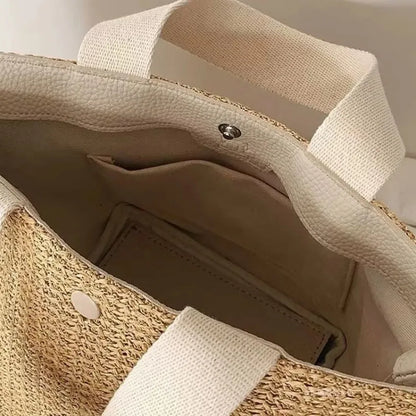 Woven Straw Bucket Tote Bag