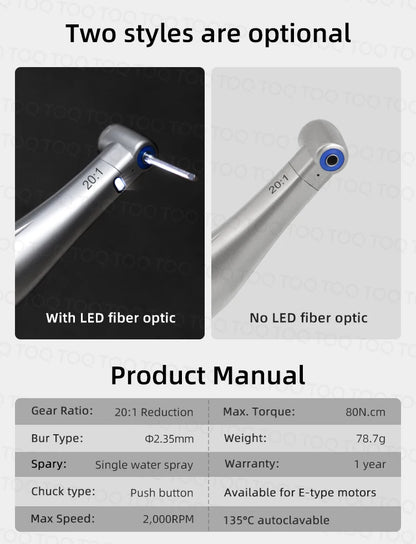 Dental LED Fiber Optic Implant Handpiece 20:1