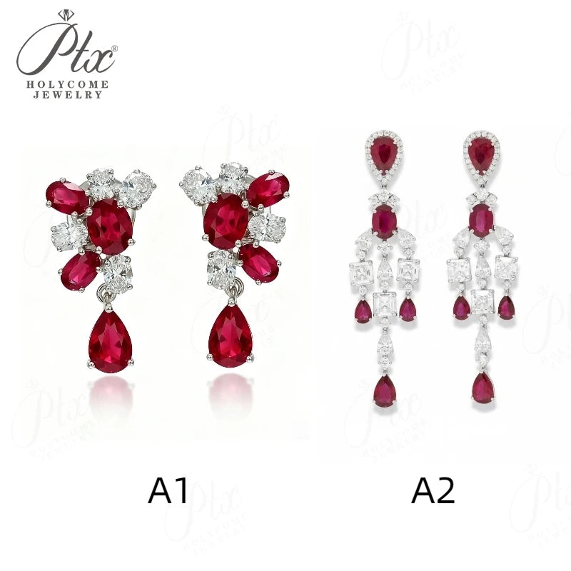 Vintage Moissanite Ruby Drop Earrings 925 Sterling Silver