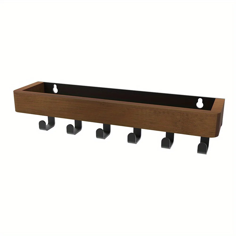 Wooden Wall Key Holder with Shelf & 6 Hooks