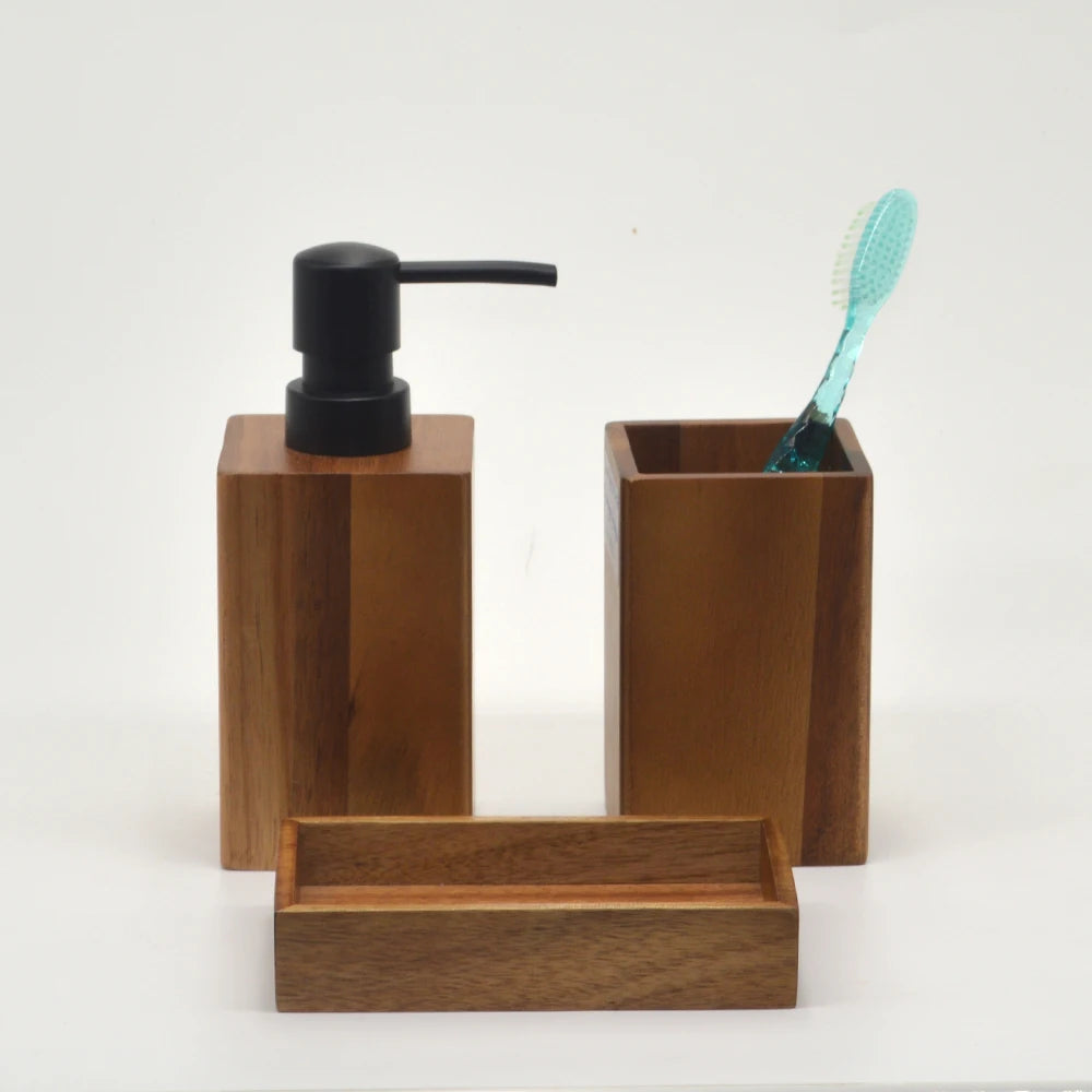 Acacia Wood Bathroom Accessories Set