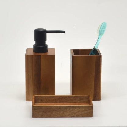 Acacia Wood Bathroom Accessories Set