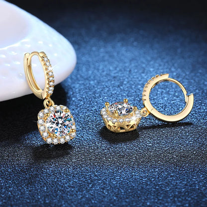 18K Gold Square Moissanite Drop Earrings
