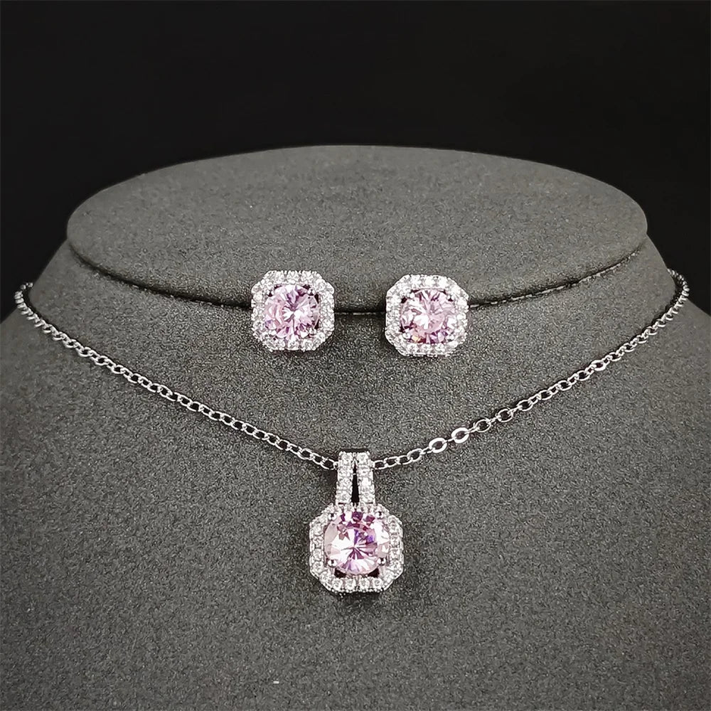 Pink Cubic Zirconia Necklace & Earring Set