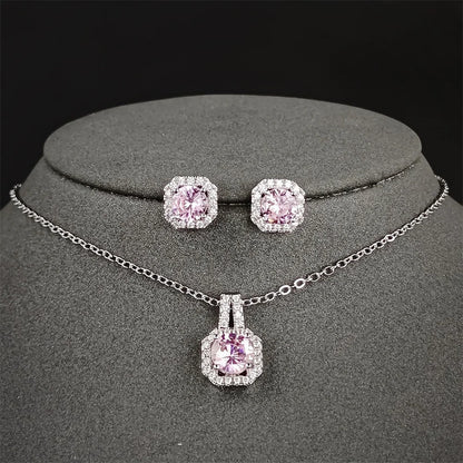 Pink Cubic Zirconia Necklace & Earring Set